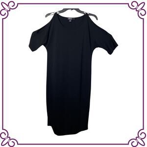 DKNY Black Cold Shoulder Short Sleeve Asymmetrical Hem Dress Stretch SMALL